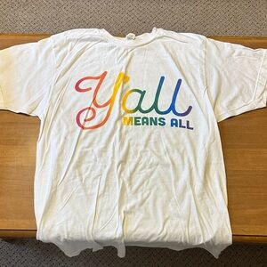 Women’s White T-Shirt with Colorful 'Y'all Means All' Print